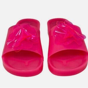 NIB J.Crew Pink Flower Pool Beach Slide Sandals Womens Size 7 Neon Azalea